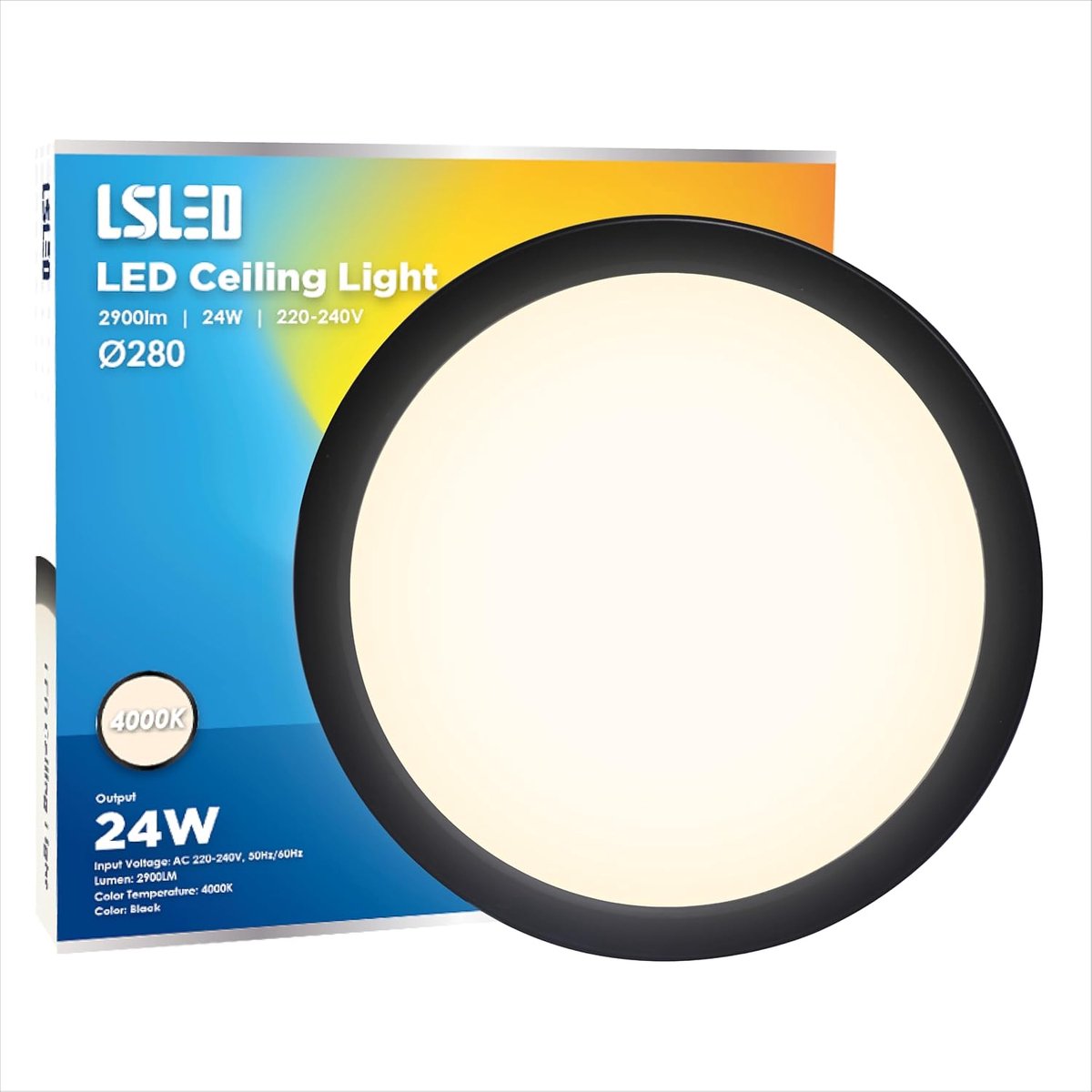 SnelShoppen - LED Plafondlamp 28 cm - Ultra Dun 24W 2900 Lumen IP44 Waterdicht - Neutraal Wit 4000K - Voor Keuken, Badkamer, Slaapkamer, Woonkamer, Ha