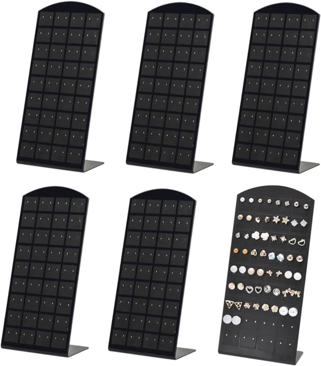 SnelShoppen - 6 Pcs Earring Holder Organizer Display Stand - 72 Holes voor Oorbellen - Acrylic Oorbellenhouder voor Vrouwen en Meisjes - Zwart - Perfe