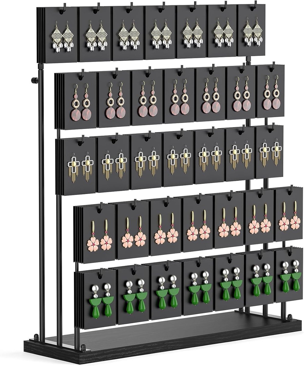 SnelShoppen - Sieraden Display met 35 Haken, 5 Laags Oorbellen Stand Rack, Oorbellen voor Verkoop, Ketting Kaarten, Armbanden, Sieraden Torens (Zwart)