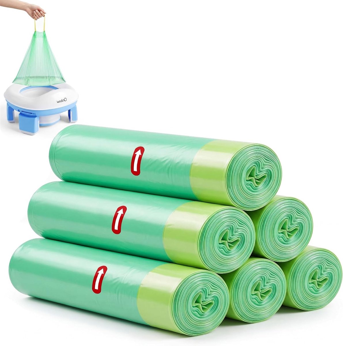 Wegwerp Potty Liners voor Babypotjes, Extra Dikke 90 Stuks, Draagbaar Ontwerp met Trekkoord, 45x50 cm, Groen, Hygiënisch en Handig voor Op Reis