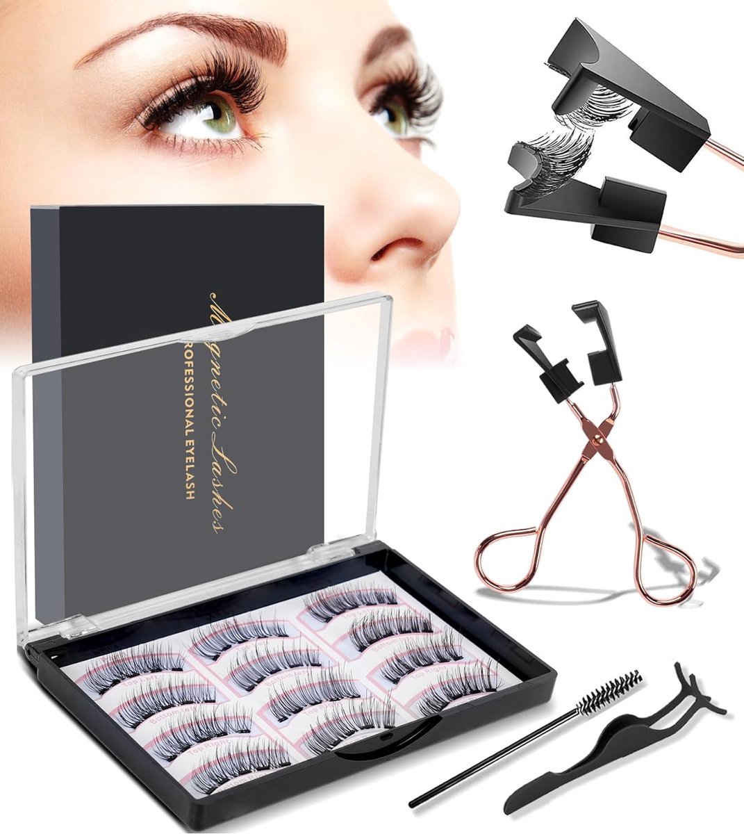 SnelShoppen - Magnetic Fake Eyelashes - Ultra Dunne Magnet, Lichtgewicht, Met Pincet, Eenvoudig Te Gebruiken, Handgemaakte Zachte Elastische 3D Wimper