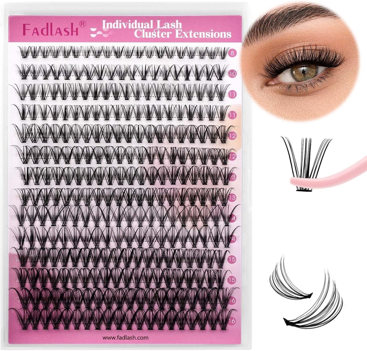 SnelShoppen - Individual Cluster Wimperextensions 20D 0.07D D-Curl 8-16mm Gemengde Lengtes 200 Stuks - DIY Wimperextensions voor Thuisgebruik