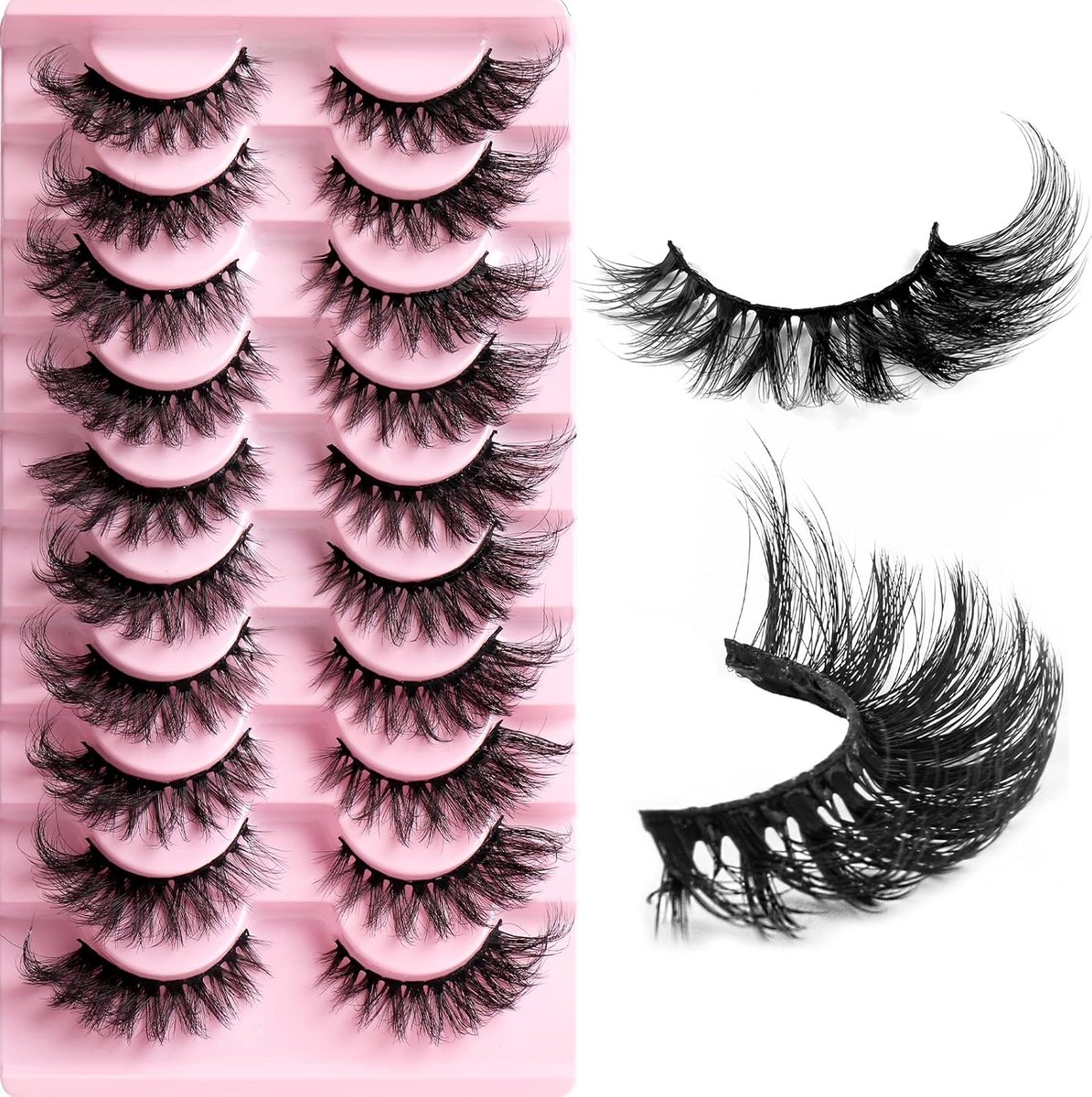 SnelShoppen - 10 Paar Kunstwimpers 8D Natuurlijke Fluffy Cat Eye Wimpers D-Curl Russische Strip Wimpers Volume Wispy Fox Eye Wimpers Pure Handgemaakt