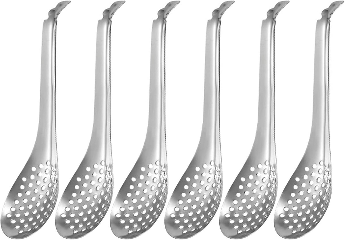 SnelShoppen - 6 Caviar Lepels Roestvrij Staal, Perforated Slotted Lepels voor Caviar en Sauzen, Ideaal voor Feest, Keuken & Diner