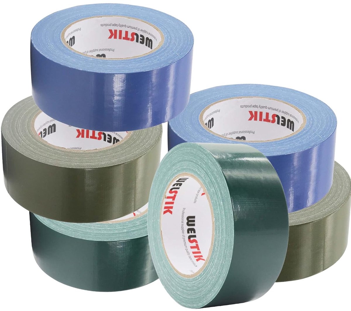 SnelShoppen - Professionele Waterdichte Fabric Tape 6 Rollen - 4.8cm x 27m - 2 Donkergroen, 2 Blauw, 2 Olijfgroen - Ideaal voor Fotografen, Feesten, C