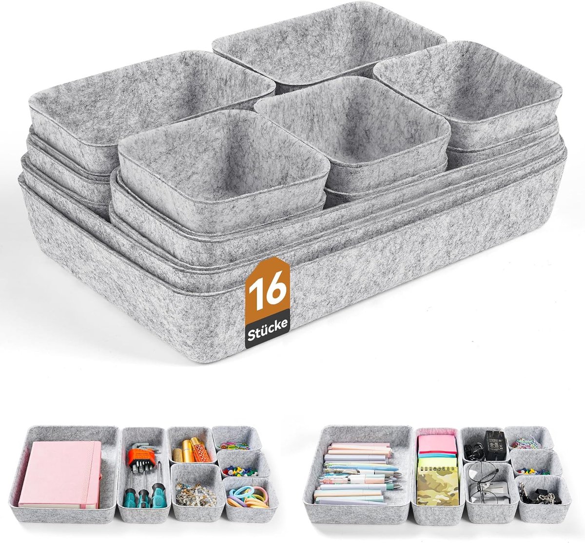 Thijox - Novent 16 Stuks Lade-Organizer Lichtgrijs - Multifunctionele Opbergoplossing voor Keuken, Badkamer, Kantoor en Meer - Ideaal voor Structuur e