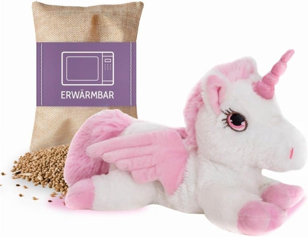 SnelShoppen - Premium PEGASUS met Glitter Hoorn, Verwijderbare Warmte Kussen, 32 cm, Natuurlijk Millet met Essentiële Olie, Perfect voor Kinderen, Fee