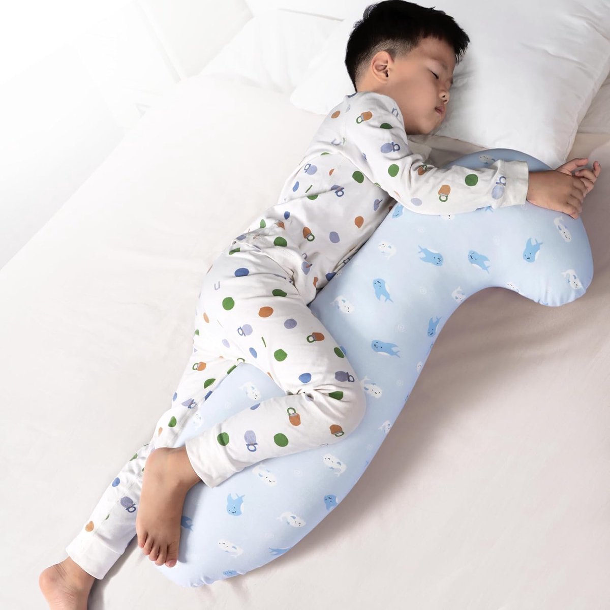 SnelShoppen - 35 Inch Curved Long Body Pillow voor Kinderen, Zwanen Kussen, Verwijderbare Hypoallergene Jersey Katoenen Hoes, Plush Speelgoed en Slaap