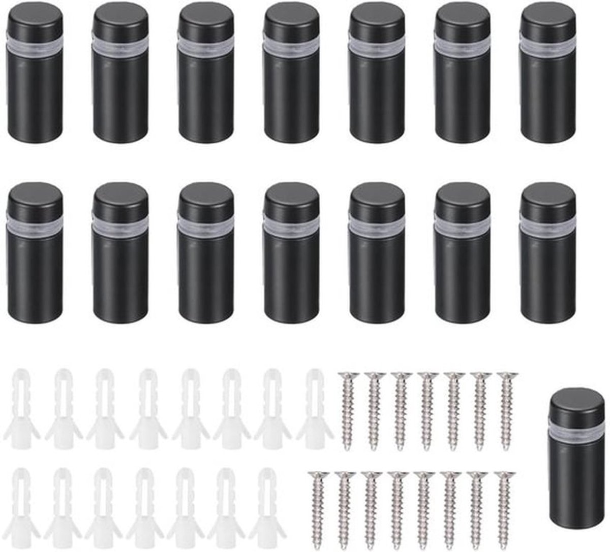 Roestvrijstalen schroeven voor glazen afstandhouders en wandglas 15 stuks zwart 12 x 30 mm.