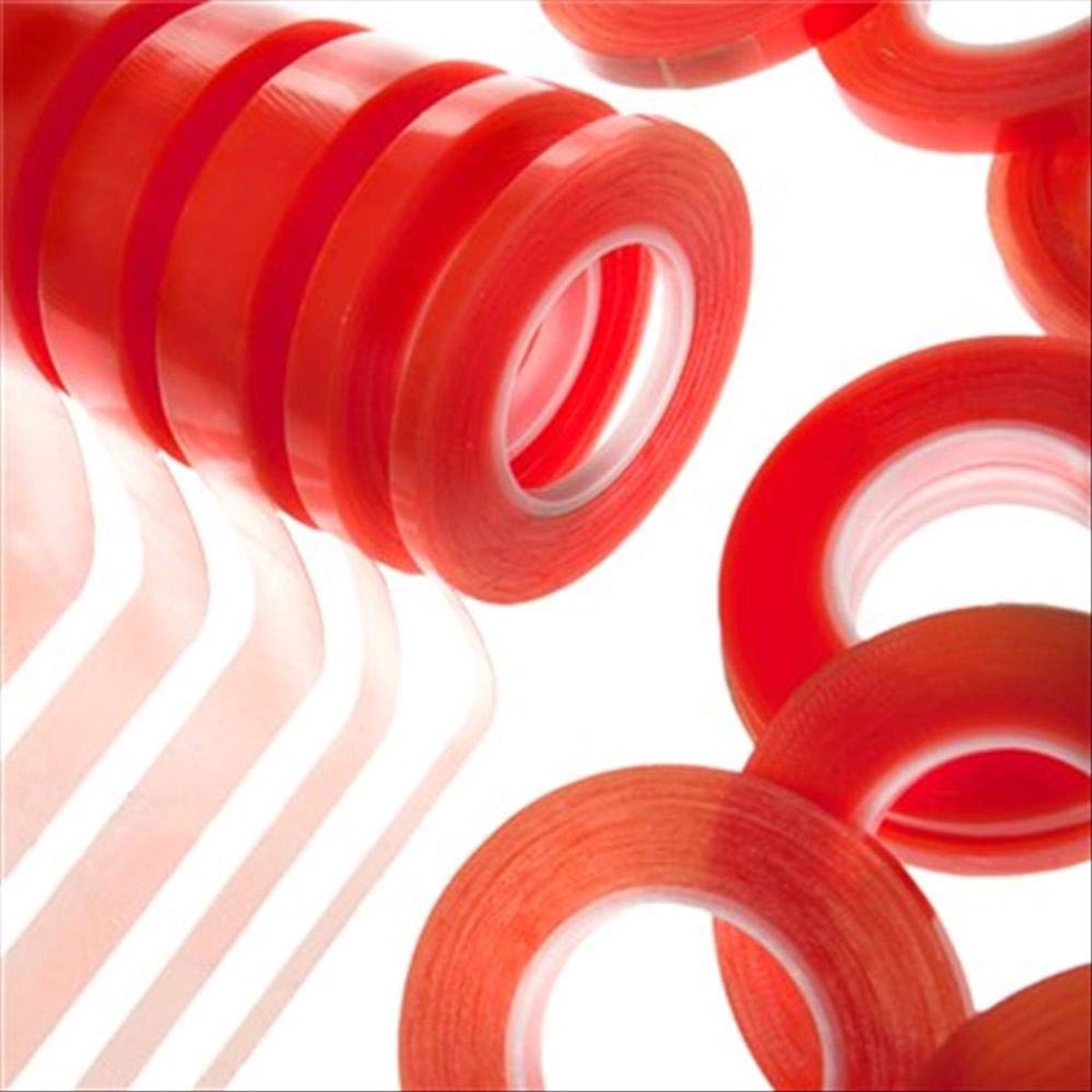 SnelShoppen - Dubbelzijdig PET montage tape transparant acryl 9mm x 50m | Voor bevestigen, reclame en profielen, sterke plaklaag met rode folie achter