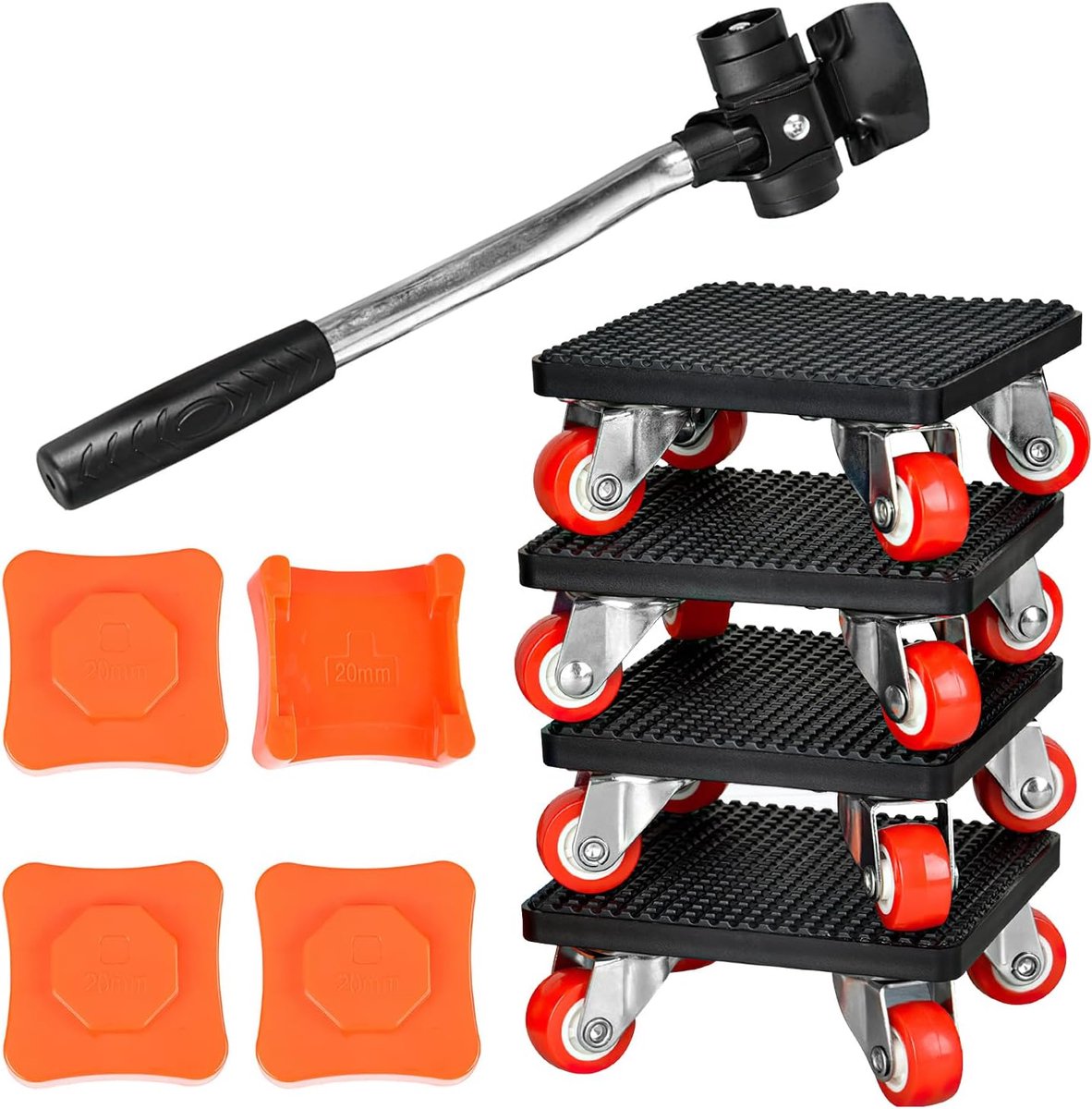 SnelShoppen - Set van 4 Heavy Duty Meubelwielen 360° Zwenkwielen met 4 Lifting Legs en Verlengbalken - Capaciteit 500 kg - Voor Transport van Zware Go