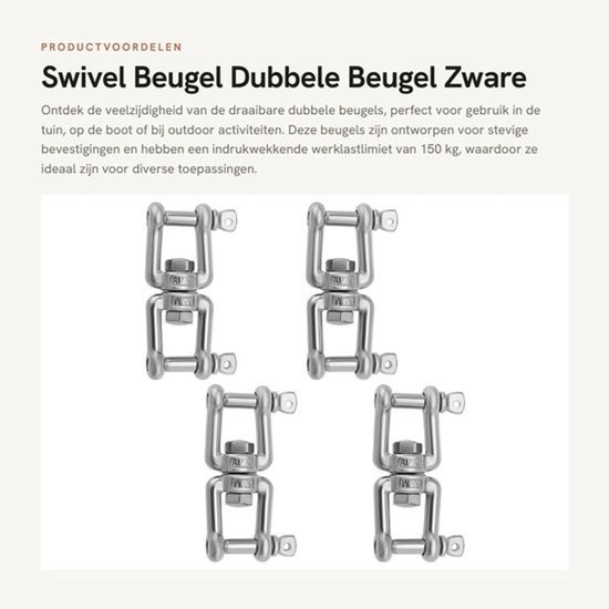 aladdien - Swivel Beugel - Dubbele Beugel - Zware prestaties - M6x67mm - 150kg - Geschikt voor Tuin en Boot - 4 stuks van Aladdien — afbeelding 2