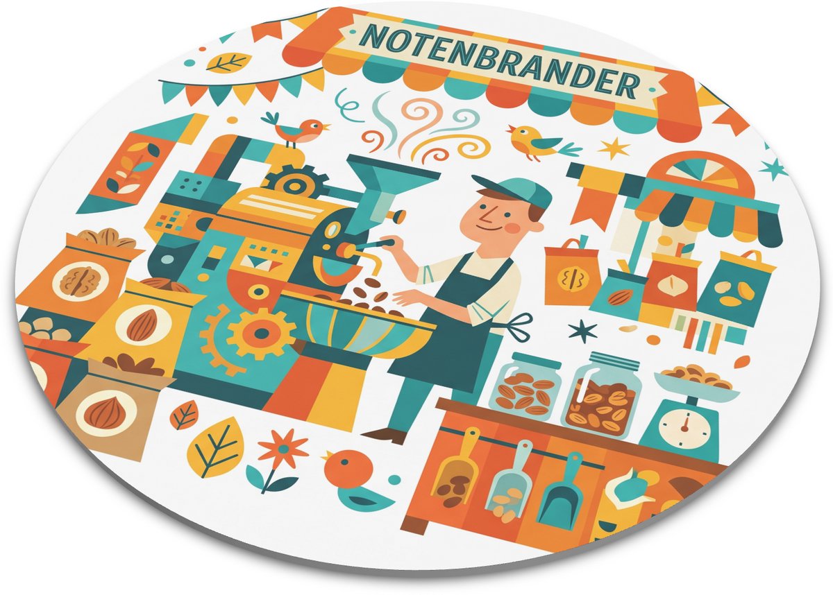 Ronde Muismat Notenbrander Retro Whimsical Gouache Illustratie Beroep Hobby Cadeau Antislip Bureau Onderlegger voor Thuiswerkplek of Kantoor Diameter 22 cm