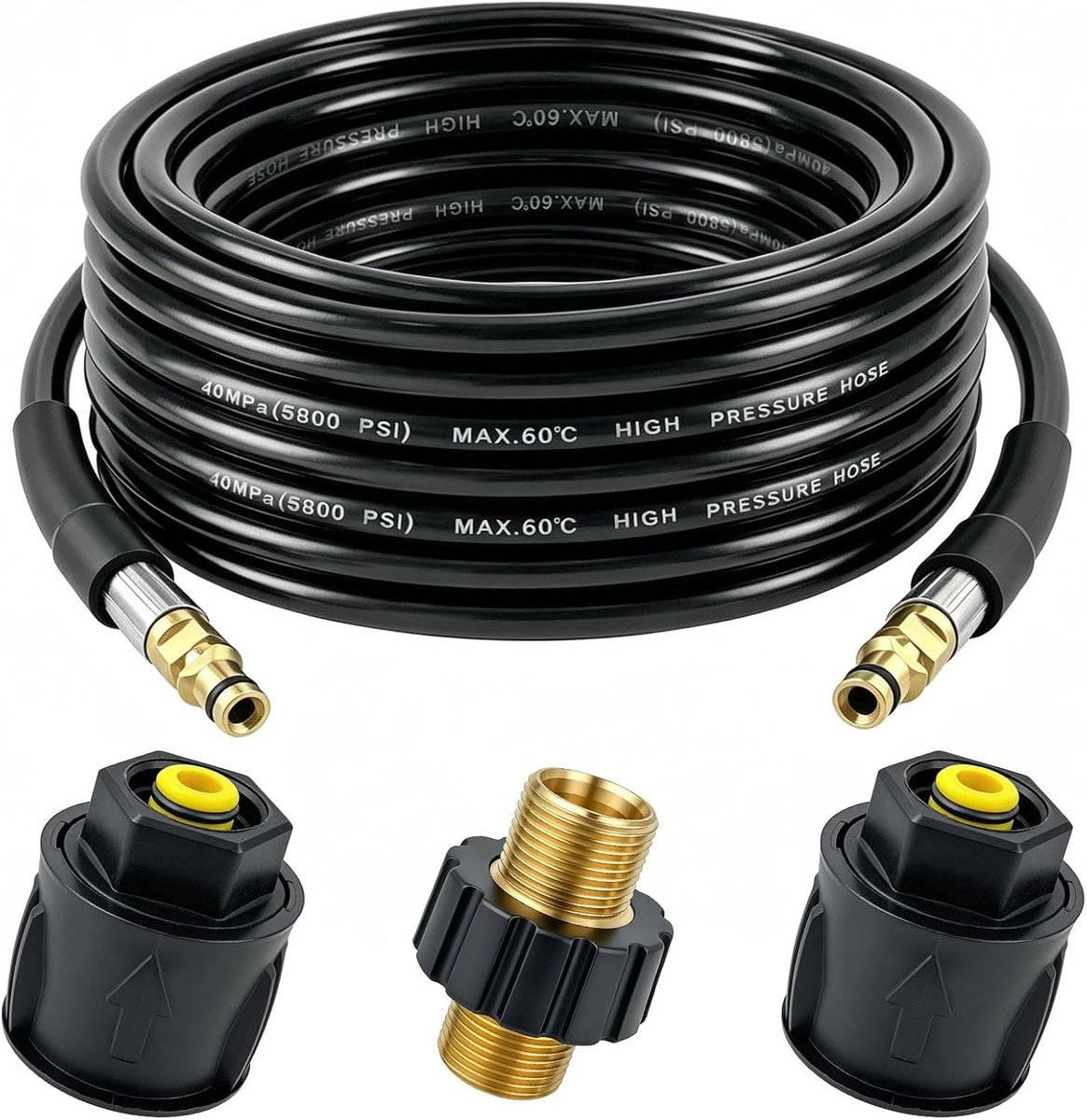 SnelShoppen - Adapterset voor hogedrukreiniger met dubbelzijdige M22 AG 14 mm adapter snelsluiting en 10 m hogedrukslang, perfect voor Kärcher hogedru