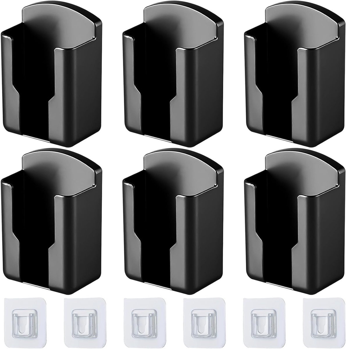 Set van 6 Zelfklevende Wandhouders voor Afstandsbedieningen, Multifunctionele Oplossing voor Thuis en Kantoor, Zwart Plastic Design