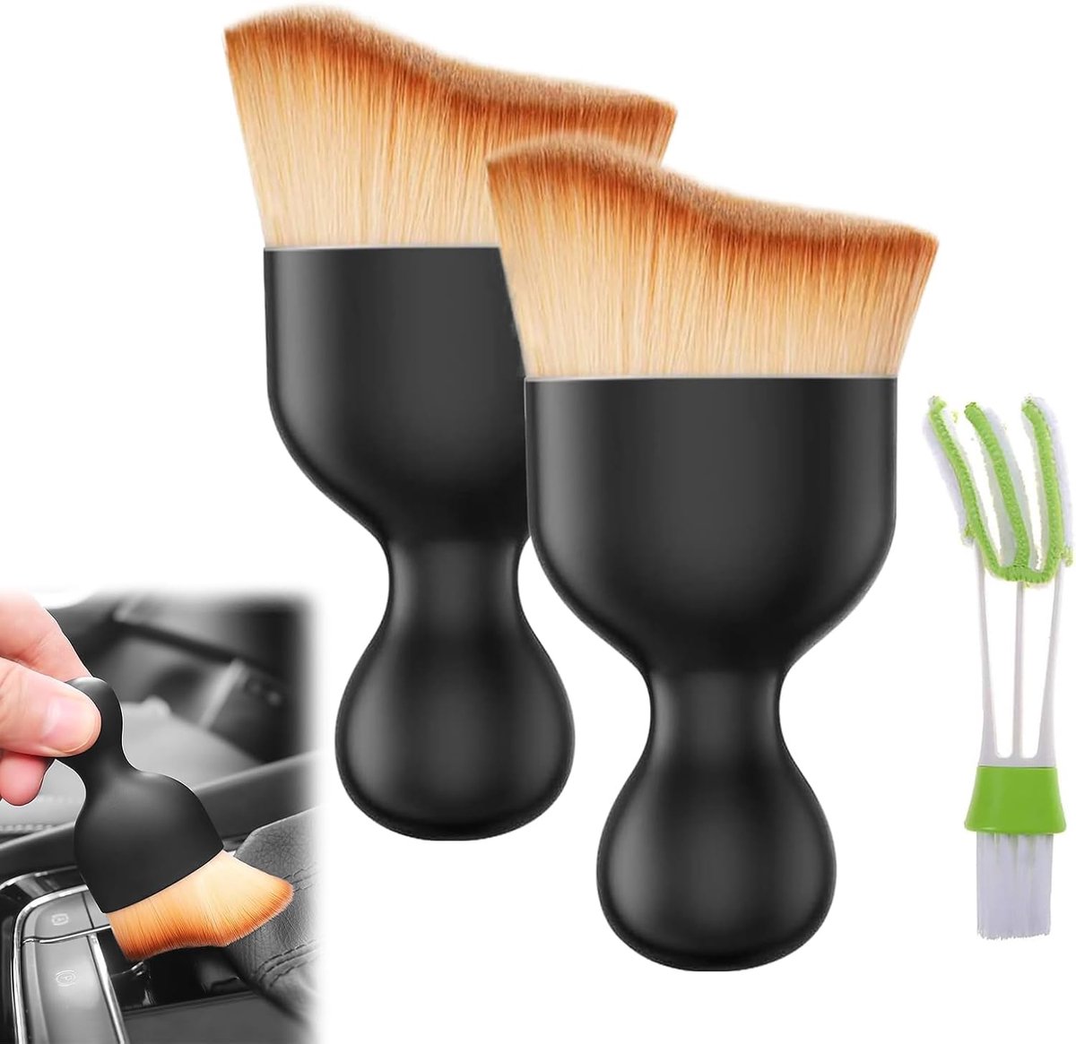 SnelShoppen - Auto Interieur Reinigingsborstel Set, 3-delige Soft Nylon Borstels voor Auto Luchtuitlaten, Flexibele en Krasvrije Interieurborstels voo