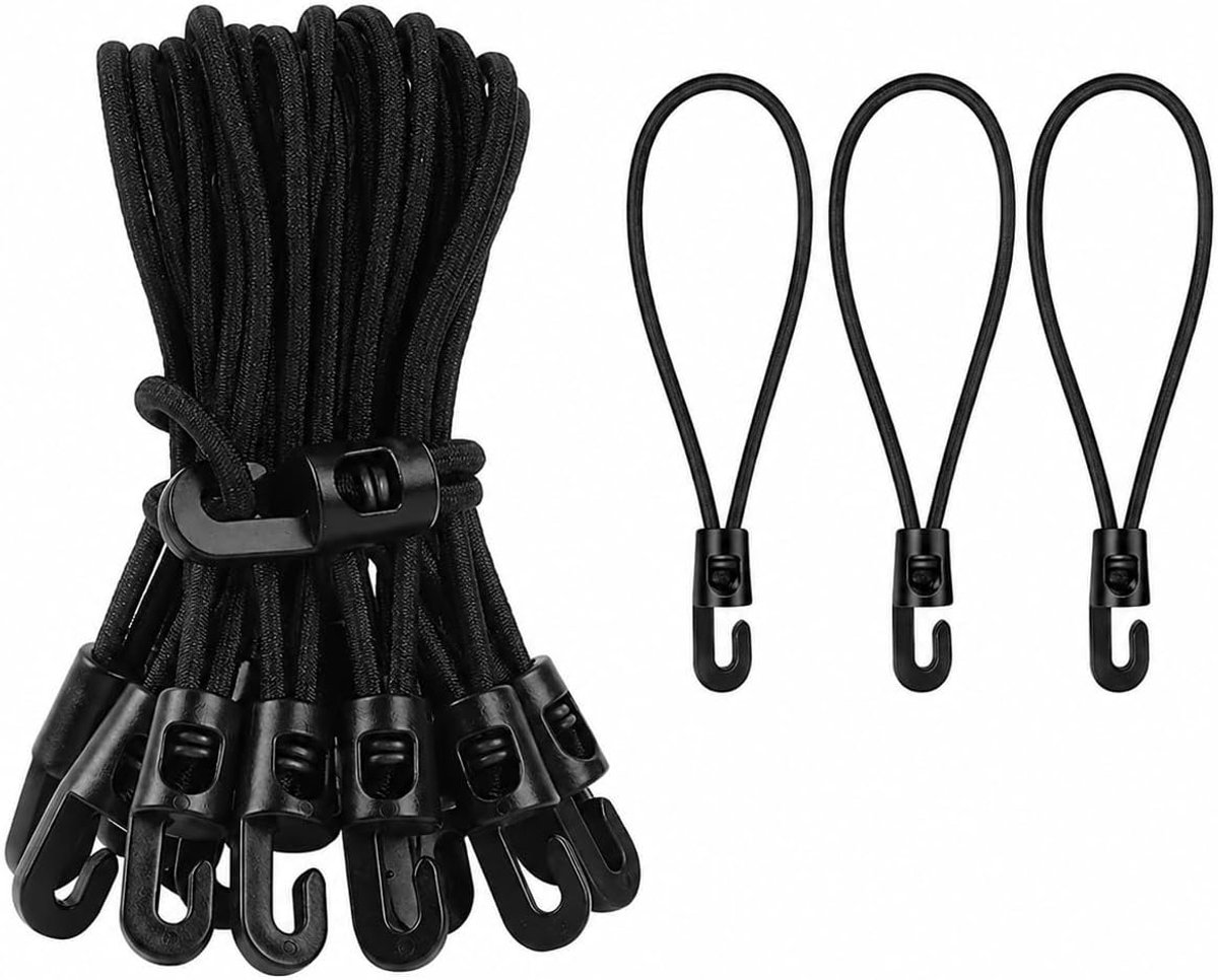 SnelShoppen - Elastische Koorden met Haken, 20 Stuks, 10 cm, Weerbestendige Spanners voor Tenten, Zeilen, Trailers, Buiten Gebruik, Veelzijdig en Robu
