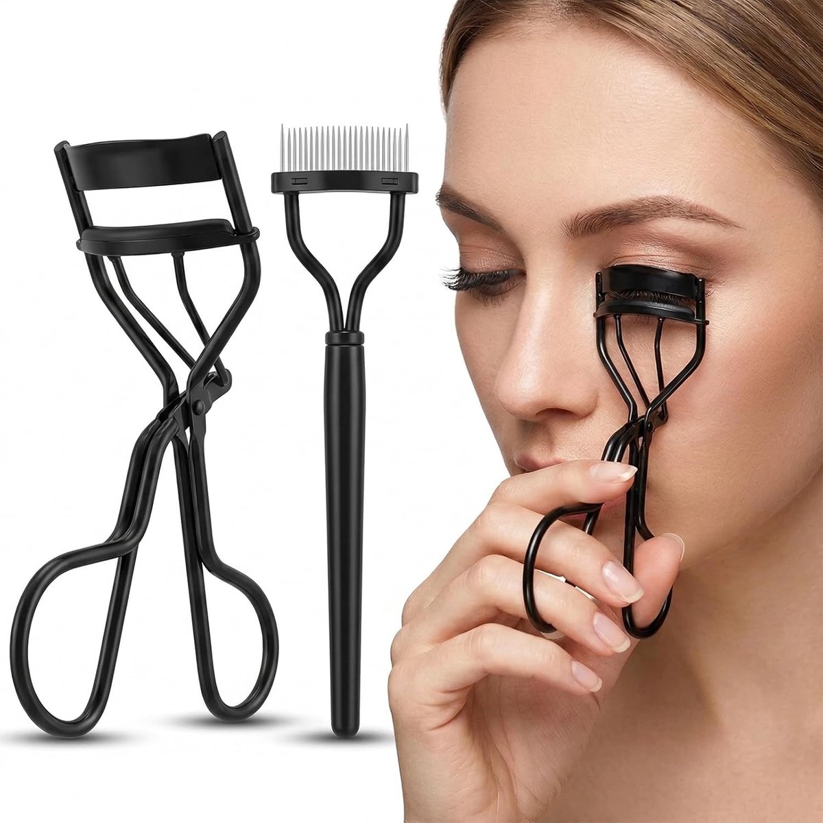 Thijox - 2 stuks wimperpincet & professionele luxe wimperkruller voor zachte grip, nauwkeurig optillen van wimpers, ideaal voor make-up, beauty en dag