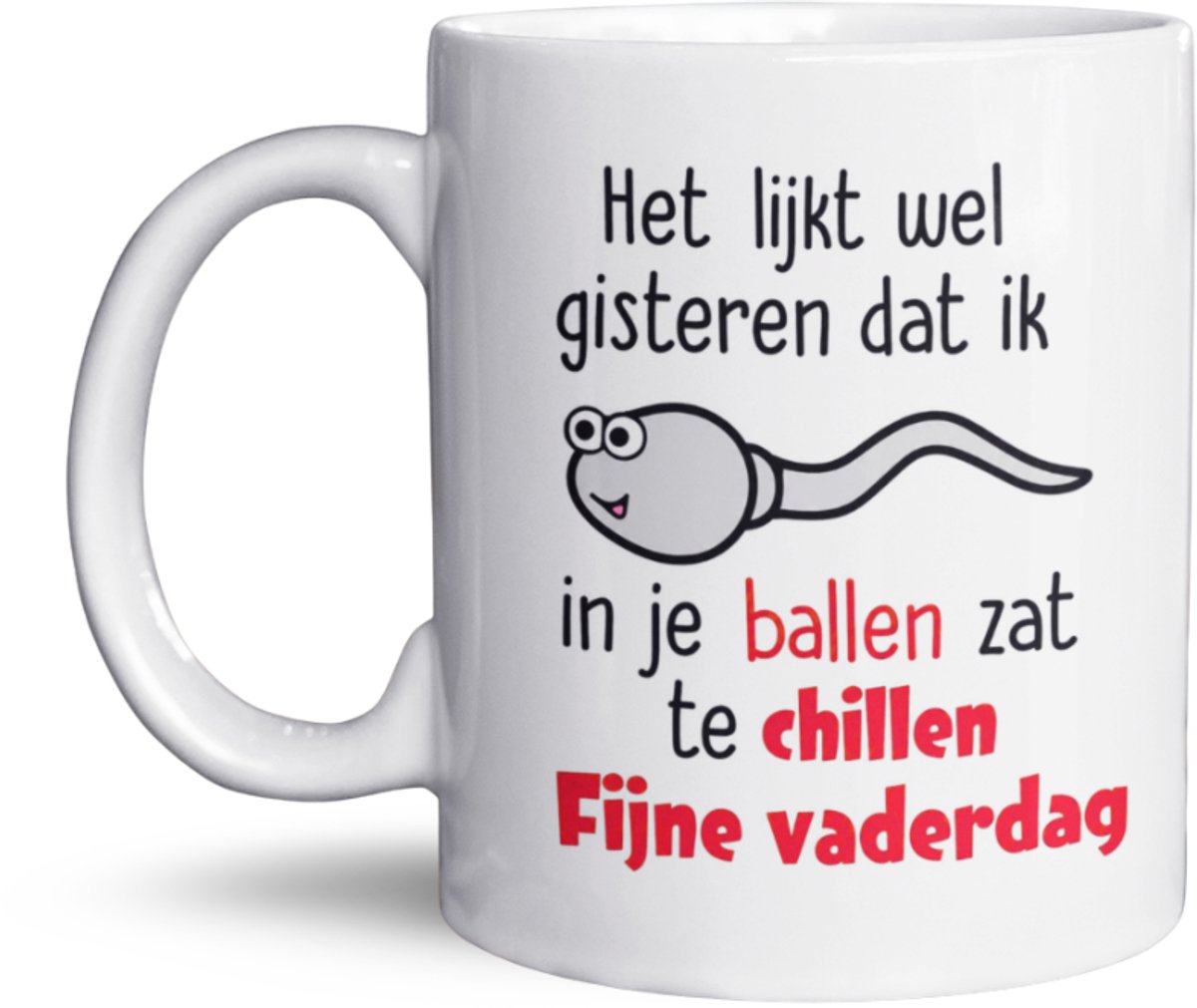 NietMokken.nl – Vaderdag Mok 'Het lijkt wel gisteren dat ik in je ballen zat te chillen' – Inclusief Viltje – Aan beide zijden bedrukt - Papa mok - Vader beker
