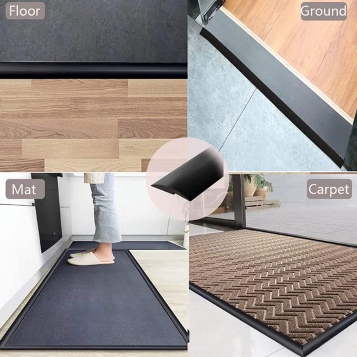 3 meter zelfklevende laminaat vloer deurstrip - rubberen randstrip - zwart