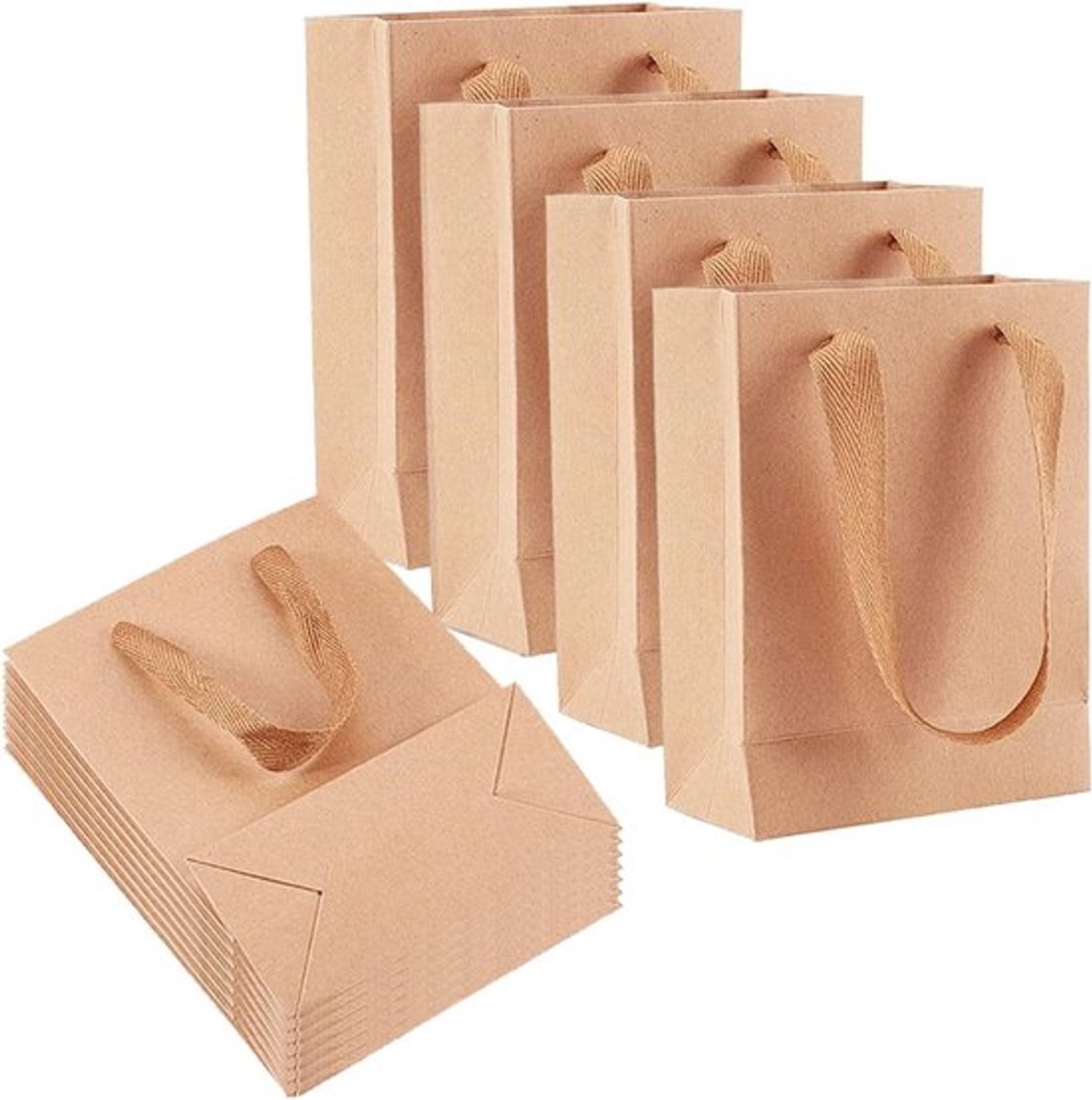10-delige rechthoekige geschenkzakjes van kraftpapier met nylondraad 16x12x5.7cm - Voor verpakking, geschenken, en feestjes