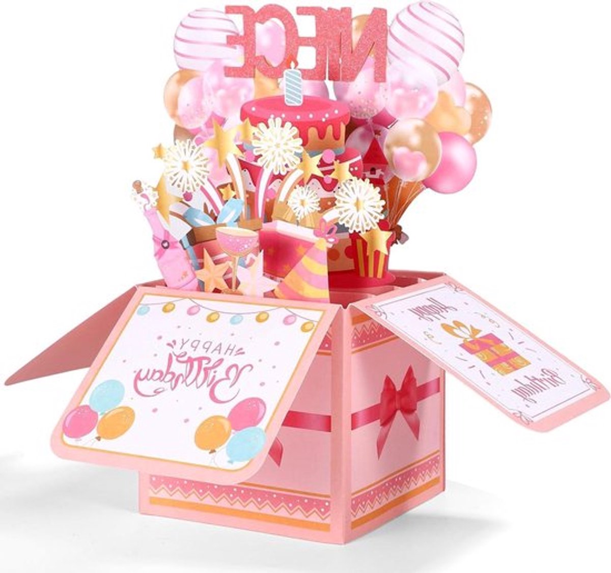 Pop Upkaart Gekleurd 3D Verjaardagswenskaart met Envelop - Creatief Cadeau Meisjes Feestdecoratie Aandenken - Nichtje Kinderen Feestelijk Design
