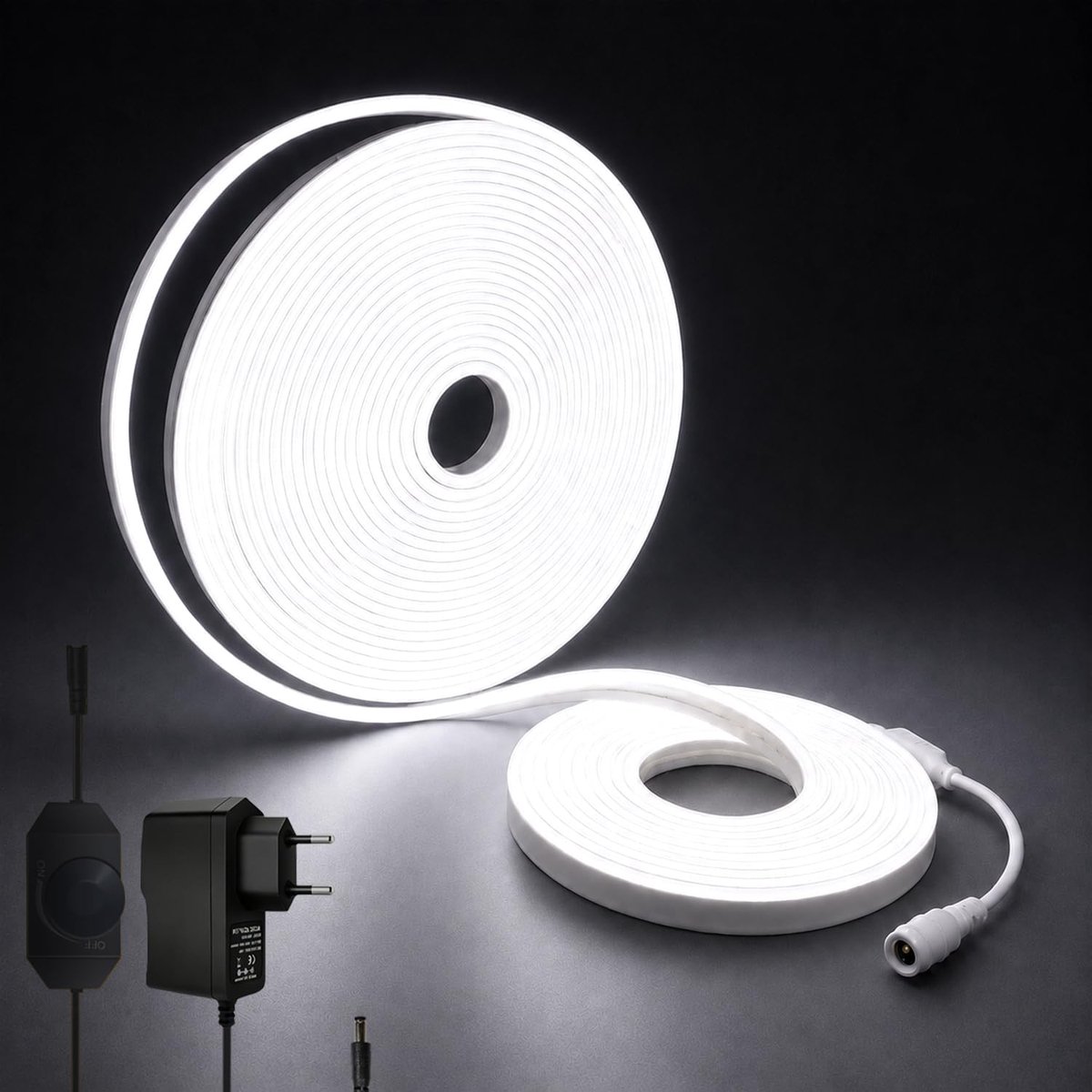 SnelShoppen - 15 Meter Meevt LED Strip Koudwit 6000K, Flexibele Neon Lichtslang met Draaidimmer, IP65 Waterdicht voor Buiten, Keuken, Kamer Decoratie