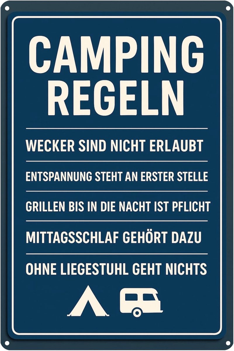 SnelShoppen - Camping Rules Motorhome Bord - Metalen Signaal 20x30 cm - Weerbestendig Binnen en Buiten - Makkelijk te Monteren