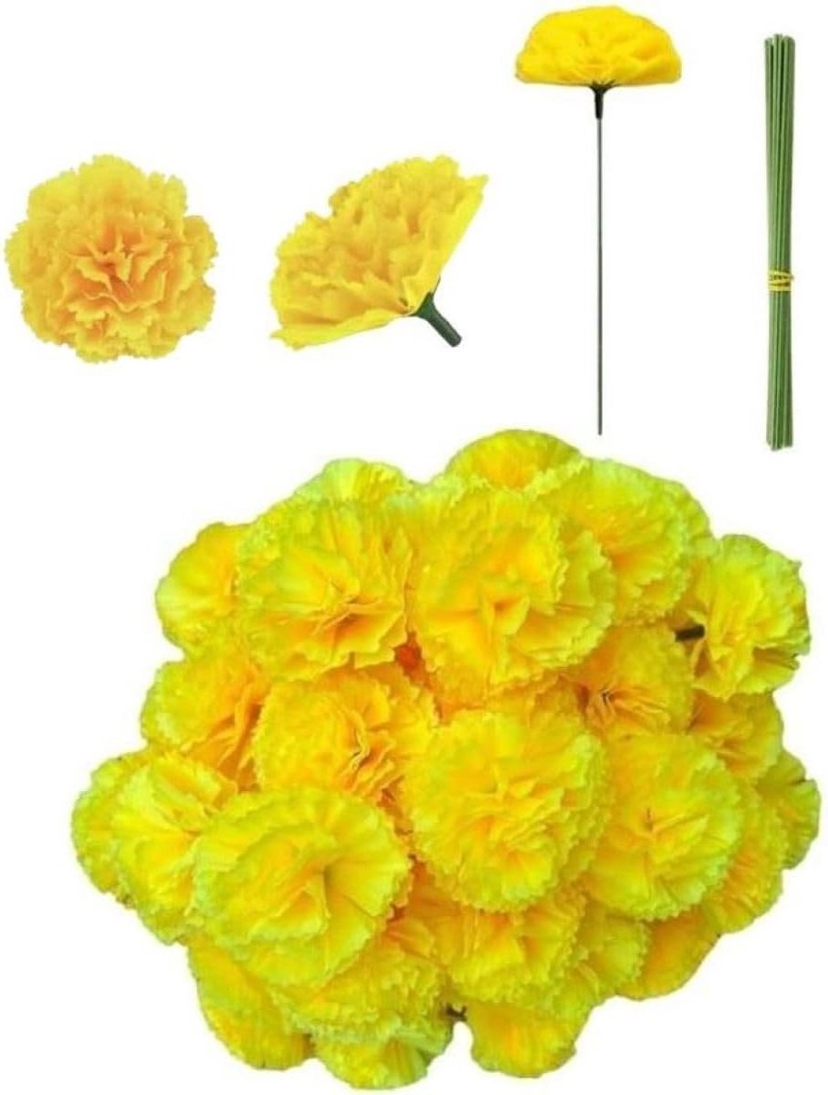 50 Stuks Kunstmatige Anjerkop Bloemen met Stengel voor DIY Bruiloft Boeket en Tafelstukken, Perfect voor Huisdecoratie en Vaasarrangementen in Woonkamer en Slaapkamer
