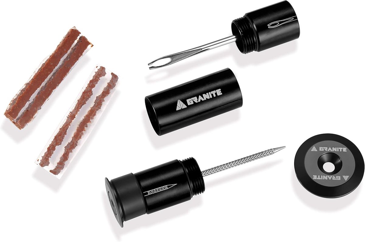 SnelShoppen - Tubeless Fietsband Reparatie Kit - Snelle Lekdetectie en Herstel - Inclusief 4 Bandenpluggen, Reamer, Fork - Handige Opberging in Stuur