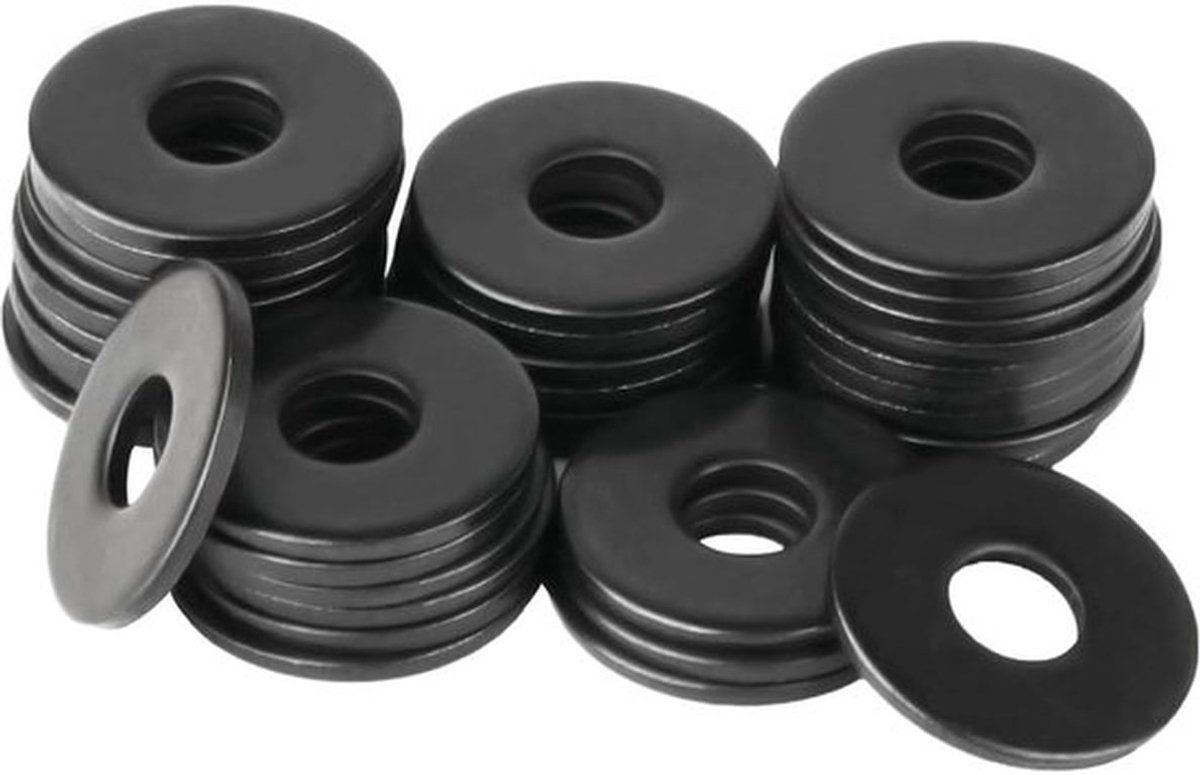 50 stuks zwarte onderlegringen M6 voor carrosserie - RVS bevestigingsschijven set - metalen assortiment voor schroeven, moeren en draadstang