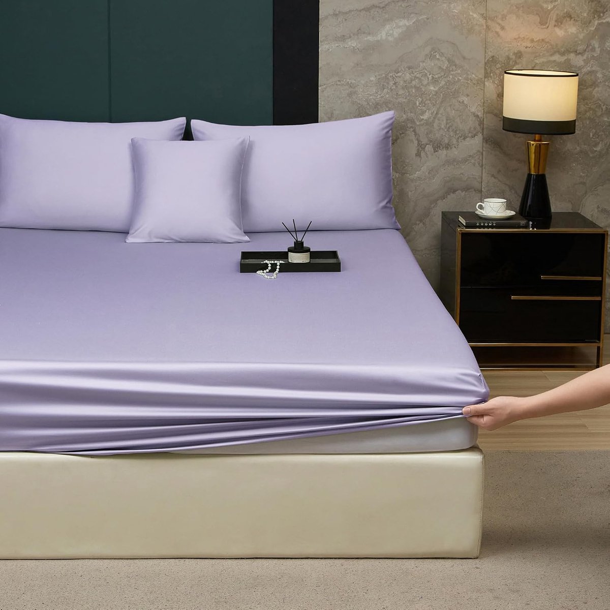 SnelShoppen - Fitted Sheet 160 x 200 cm Paars - 100% Katoen - Zacht en Ademend - Geschikt voor 25-30 cm Hoge Matrassen - Ideaal voor Boxspring en Wate