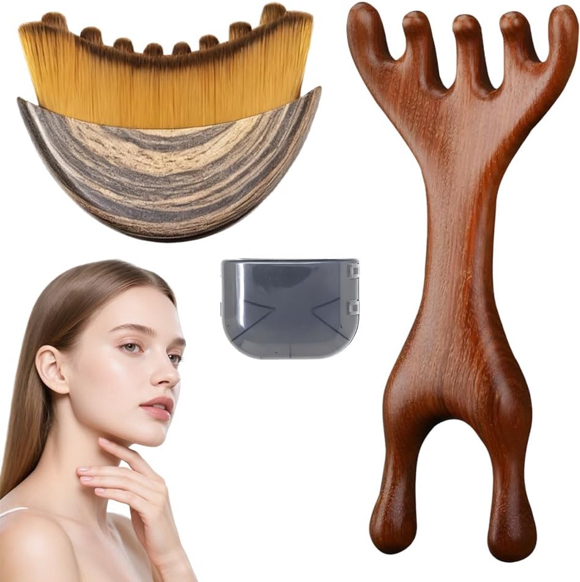 SnelShoppen - Lymfatische Contourborstel voor Gezicht, 2 Stuks, Ergonomische Massageborstel met Kam voor Ontgifting, Verbeterde Bloedcirculatie en Str