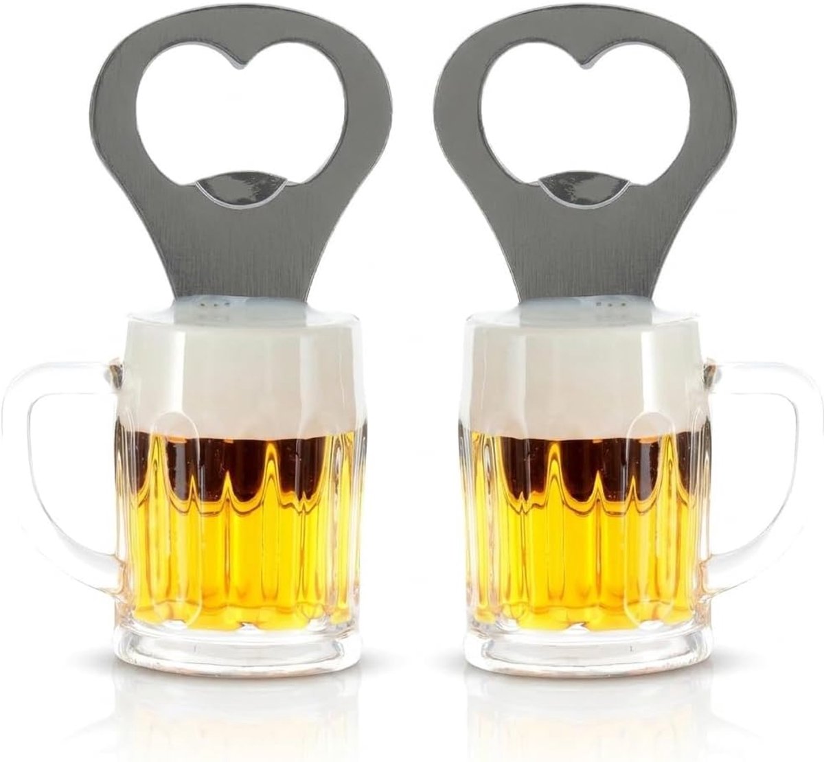 SnelShoppen - Beer Glass Bottle Opener Set van 2 met Fridge Magnet - Magnetische Flessenopener voor Bier - Perfect voor Feesten, Vaderdag en Vrijgezel