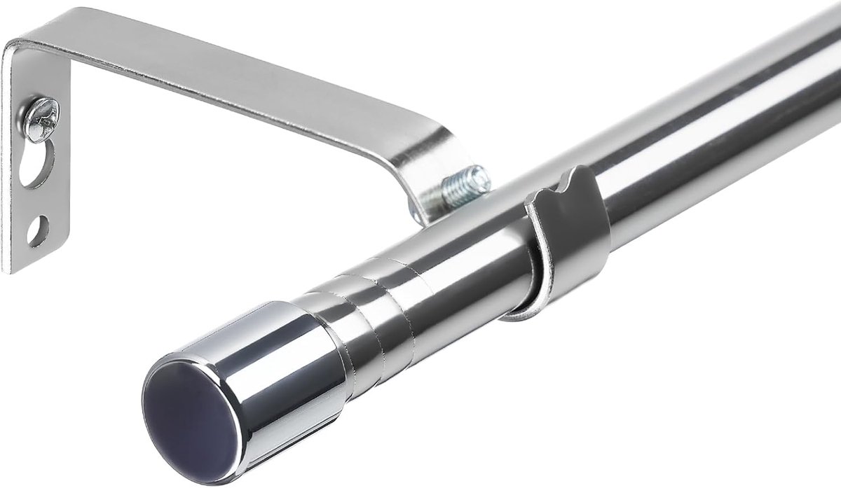 SnelShoppen - 16mm Ronde Gordijnroede voor Oogjes, Verstelbaar van 76-158 cm, Hoogwaardige RVS Gordijnstang in Zilver, Inclusief Stevige Beugels voor