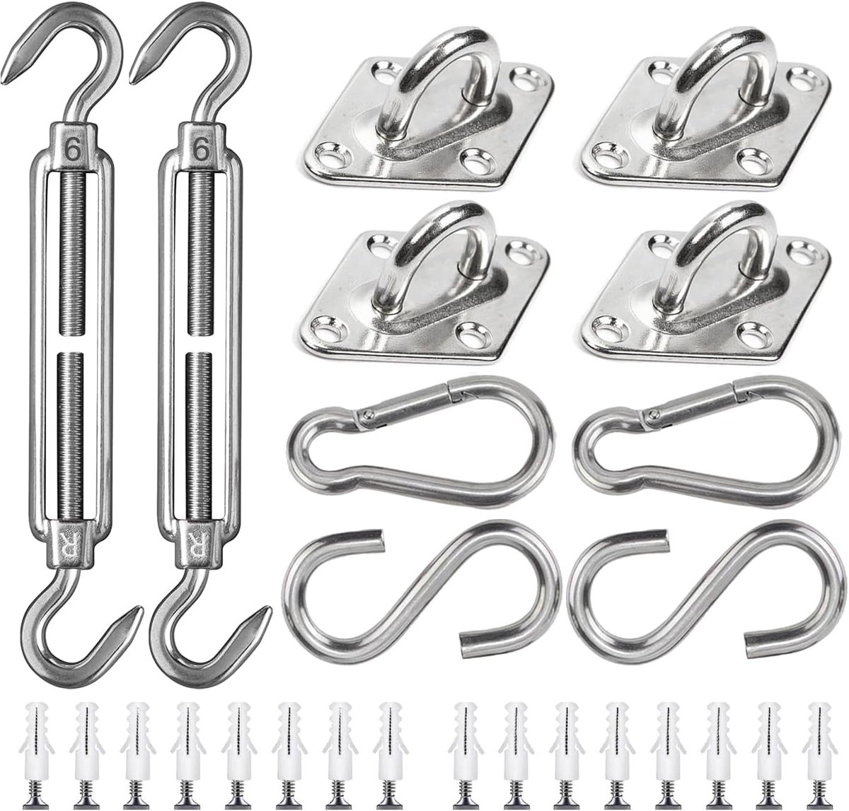 SnelShoppen - Solar Sail Mounting Kit 42-delig RVS voor Driehoekige & Rechthoekige Zonnezeilen, Sterk & Duurzaam, 15-22CM