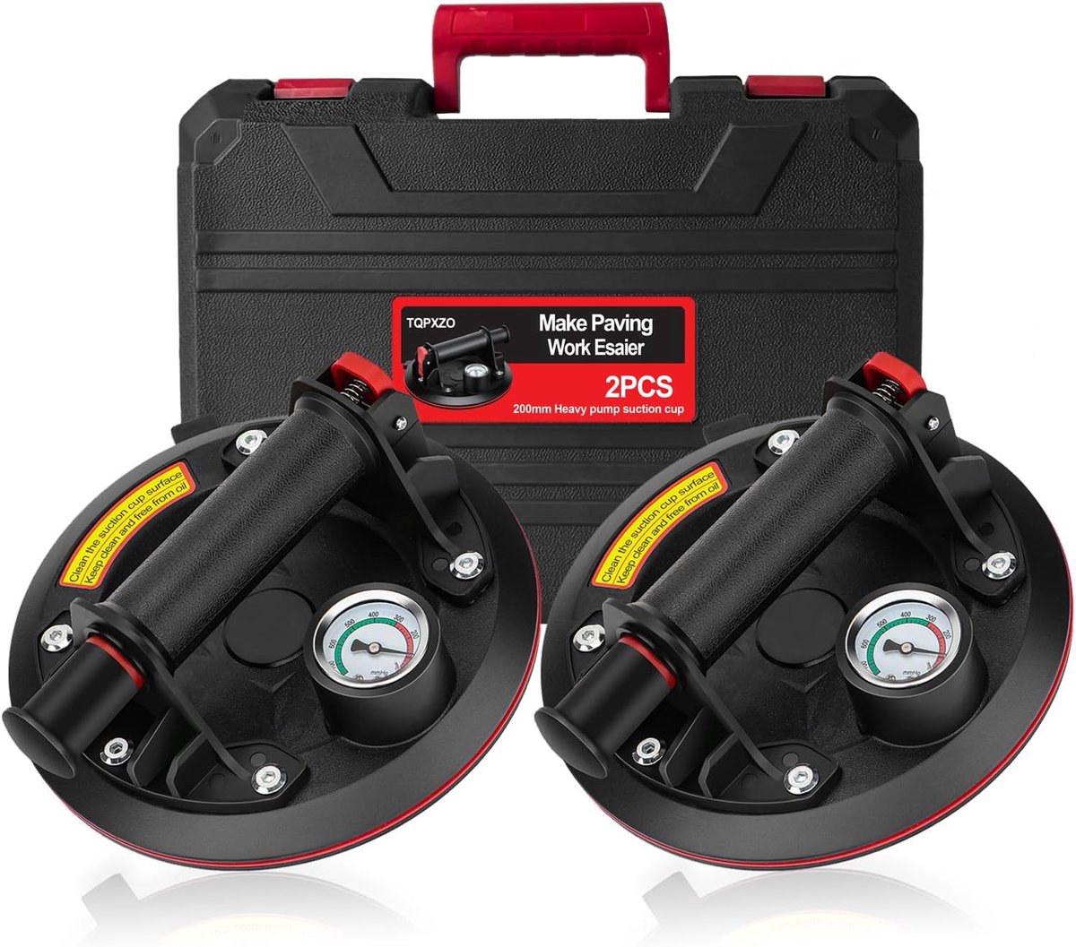 SnelShoppen - Set van 2 8 Inch Zuignappen voor Glas en Tegels met Drukmeter - Maximaal 230 kg Draagvermogen - Ergonomische Handgreep - Perfect voor La
