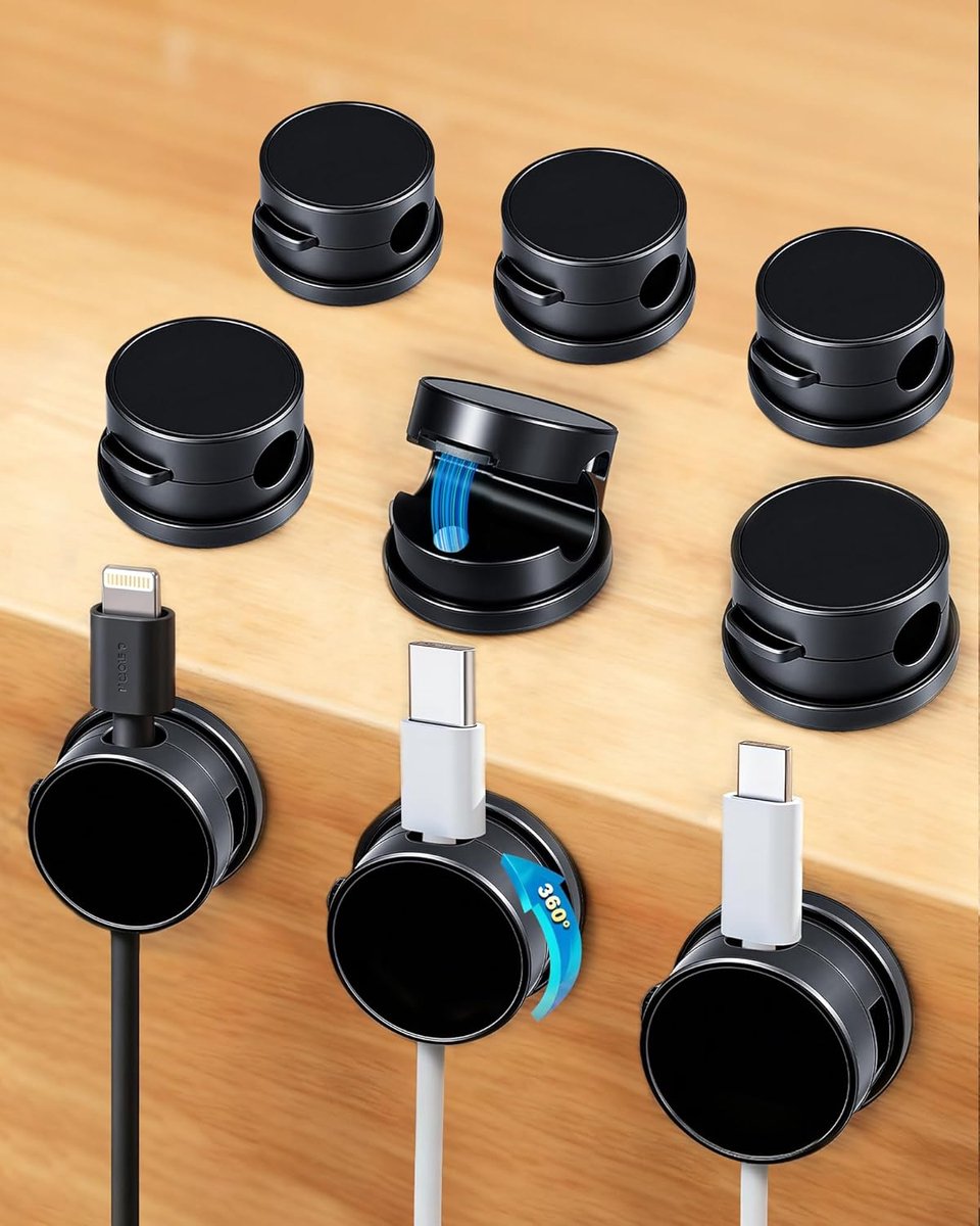 SnelShoppen - 9Pcs Zelfklevende Kabelhouder Clips met 360° Draaibare Magnetische Bevestiging, Kabelbeheer voor USB Oplaadkabels, Stroomkabels, Bureau,