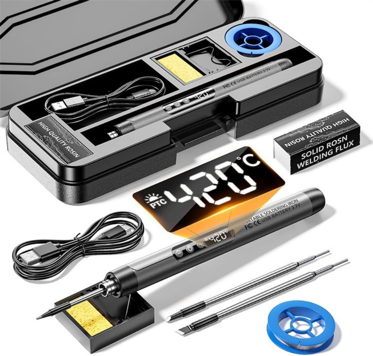 Draadloze Soldeerbout - Soldeerkit USB - Kleine Reparatie - LCD Temperatuurregeling - 1000 mAh - Zwart