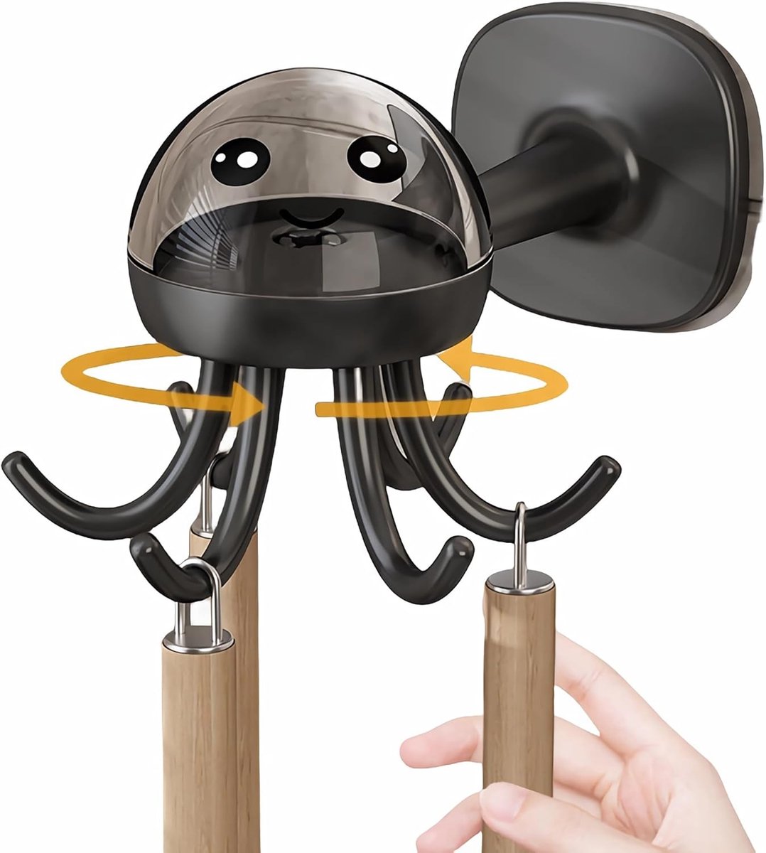 SnelShoppen - 360° Rotating Kitchen Hooks - 2 Stuks Zwarte Octopus Keukenhaken - Handige Haakjes voor Keukenaccessoires - Geen Boorgaten Nodig - Water