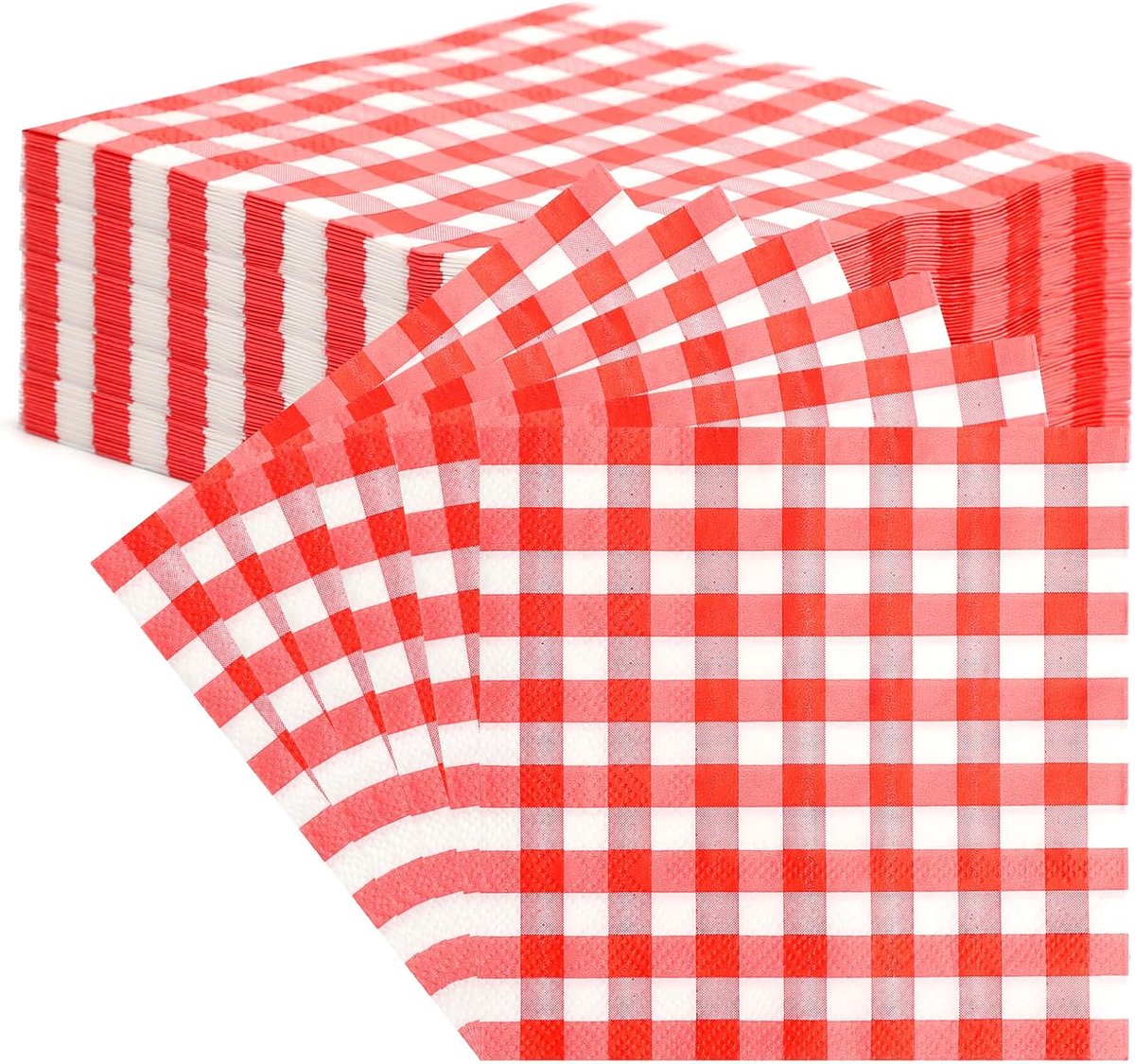 SnelShoppen - 40 Stuks Wegwerp Papieren Servetten Ruitjes Gingham - Kwalitatieve Rode Servetten voor Barbecue, Picknick, Feest, Keuken en Eetkamer