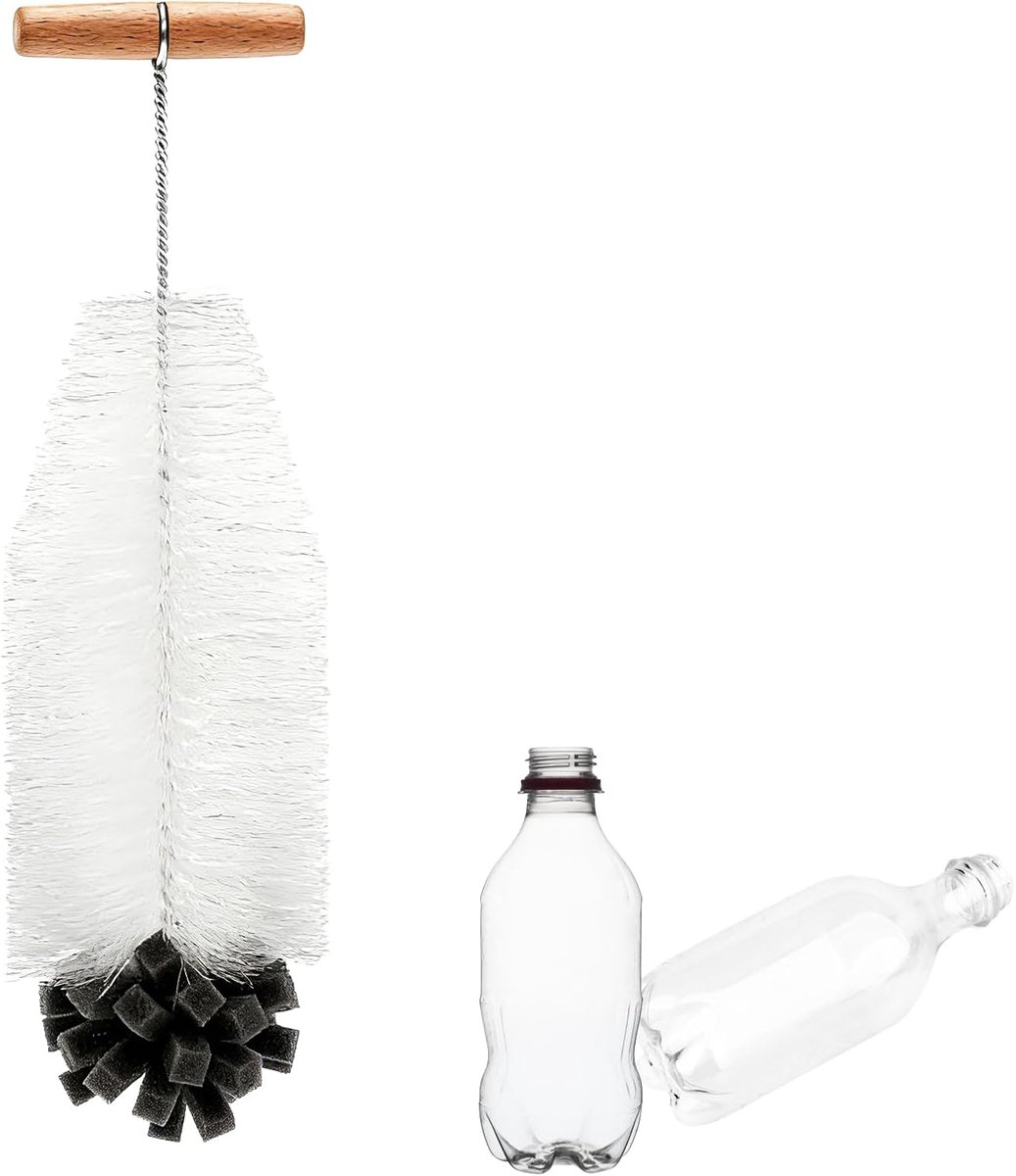 SnelShoppen - Flessenborstel, Waterflesborstel, Reinigingsborstel voor Wijnflessen, Thermoskannen, Mixbekers, Limonadeflessen - Duurzaam Houten Handva