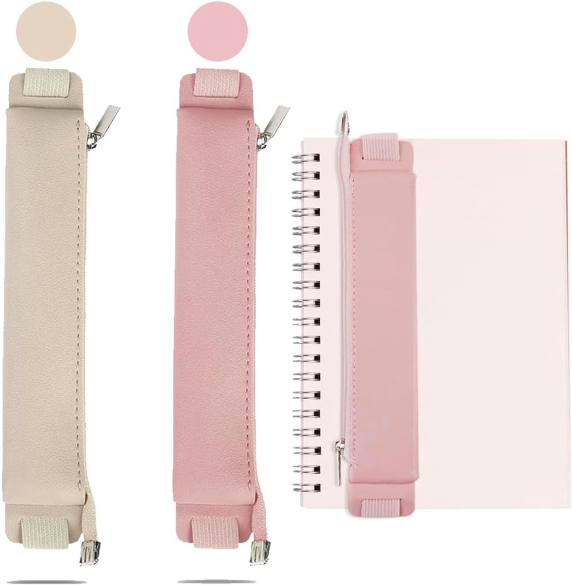 SnelShoppen - 2 Stuks PU-Leren Pennenetui met Verstelbare Band - Elastische Lederen Etui voor Schrijfwaren, Notitieboek, Planner, Professionele Uiterl