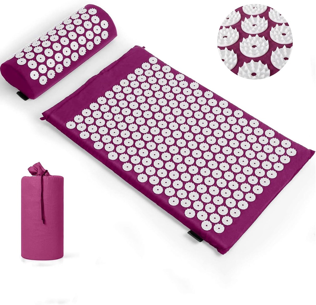 SnelShoppen - Acupressuurmat, Acupunctuurmat voor Nek en Rugpijn, Spierontspanning en Stressvermindering, Shiatsu Mat voor Ischias, Paarse en Witte Kl