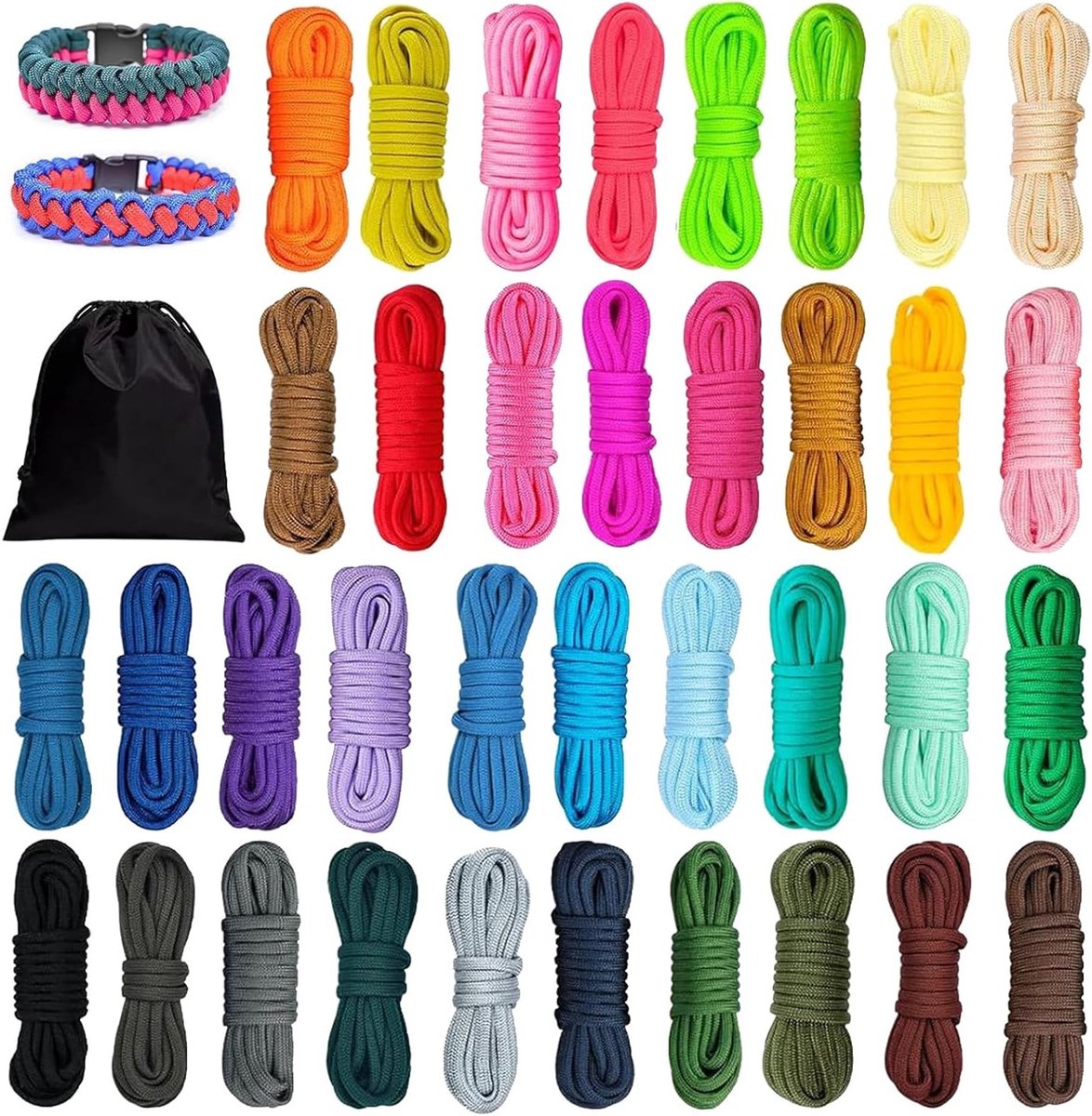 36 Stuks 10ft/3M Paracord Koorden 4mm Nylon Touw voor Armbanden, Sleutelhangers en Hondenhalsbanden, Ideaal voor Outdoor Activiteiten en DIY Projecten