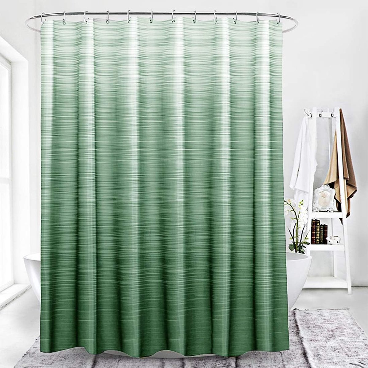 SnelShoppen - Kleurrijke Gradient Douchegordijn 240x200cm Waterdicht Anti-Mould Stof voor Badkamer Groen, 100% Polyester, Inclusief 12 Haakjes