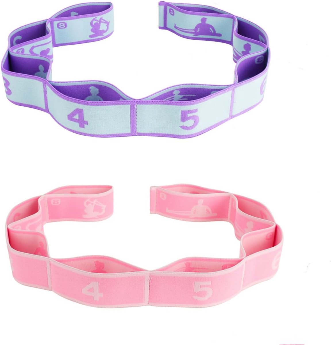 SnelShoppen - Pack van 2 Elastische Krachttraining Fitness Bands, 8 Sterkte-instellingen, Elastische Sport Oefenriem voor Pilates, Yoga, Rekken, Fasci