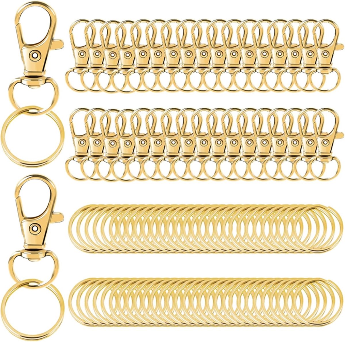 SnelShoppen - Pack van 100 Metaal Twist Karabijnhaken, Mini Sleutelringen, Sleutelhangers, Clips, Goud, Geschikt voor Knutselen en Mini Poppen maken