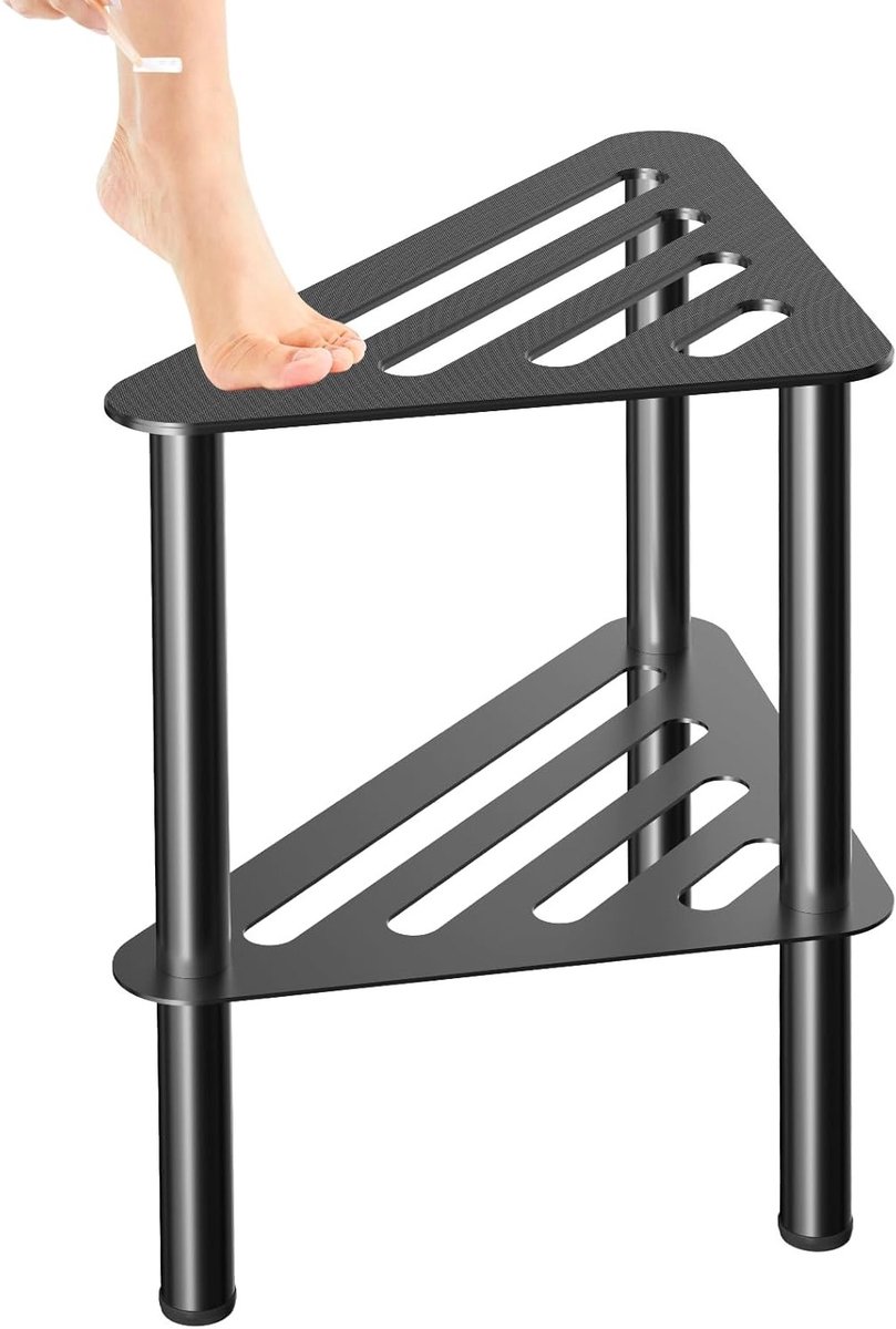 Hoekige Douche Voetsteun met Opbergruimte, Verstelbare Stapstoel voor Badkamer, Waterdicht en Antislip, Draagvermogen 200 kg, Hoogte 36 cm