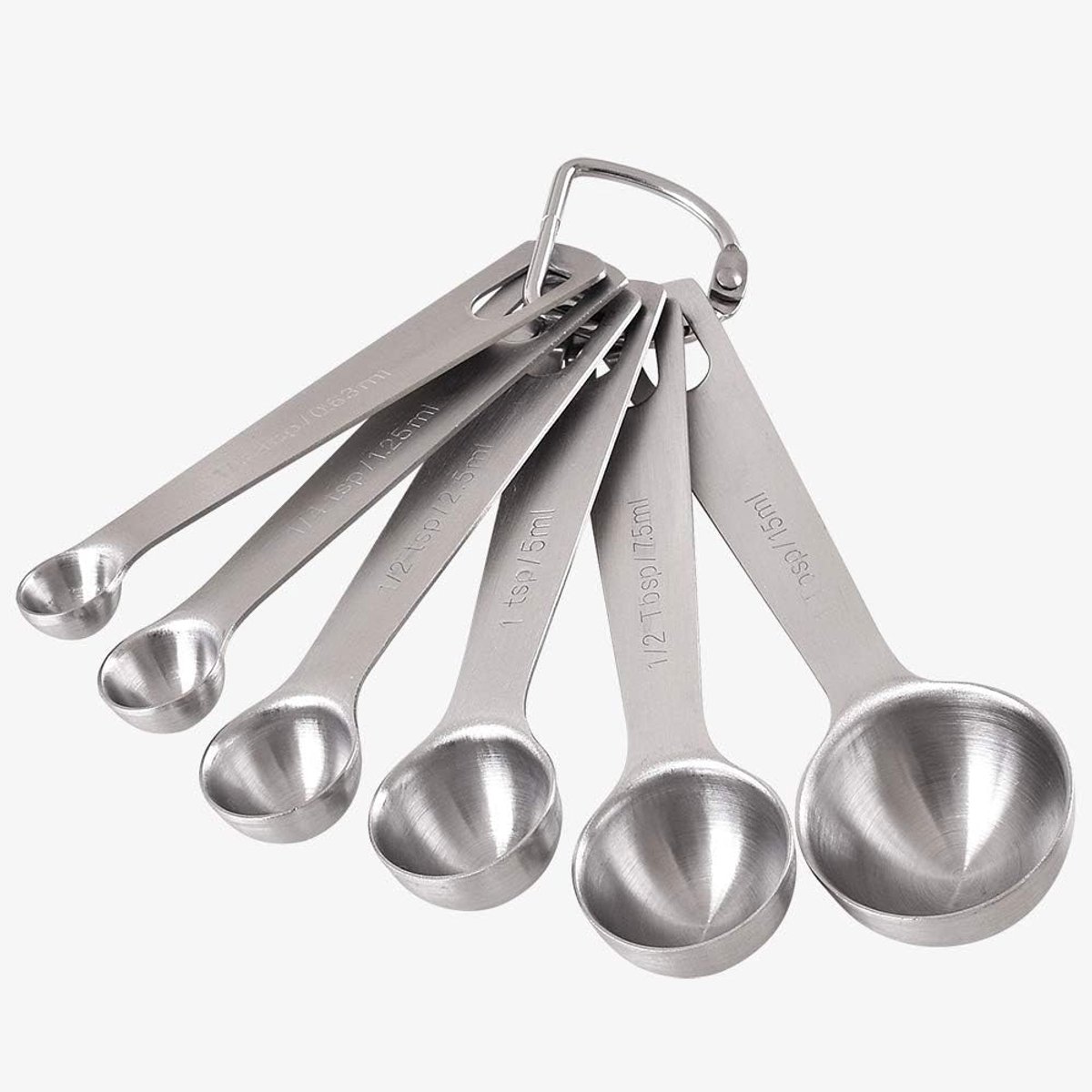 SnelShoppen - 6 Delige Lepelset, RVS Keukengerei voor Droge en Vloeibare Ingrediënten - 1/8 TL, 1/4 TL, 1/2 TL, 1 TL, 1/2 EL & 1 EL - Duurzaam en Ruim